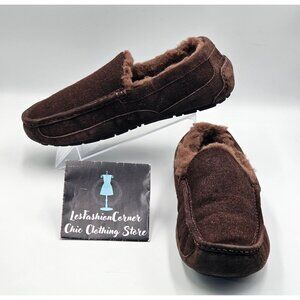 UGG Men's Dark Brown Shearling-Lined Suede Ascot Moccasin Slippers Sz 10 2967